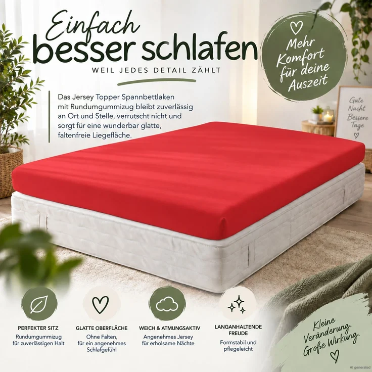 Topper Jersey Spannbettlaken Doppelpack 90 x 190 - 100 x 200 cm Rot – Bild 2
