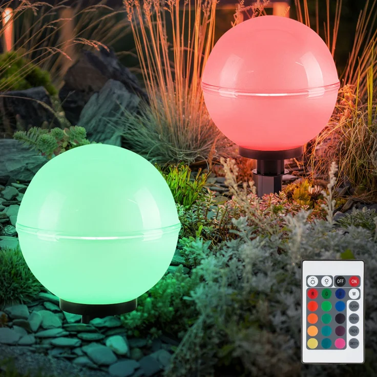 2x RGB LED Steckleuchten, Kugel, weiß, Erdspieß, Kabel, D 30 cm – Bild 6