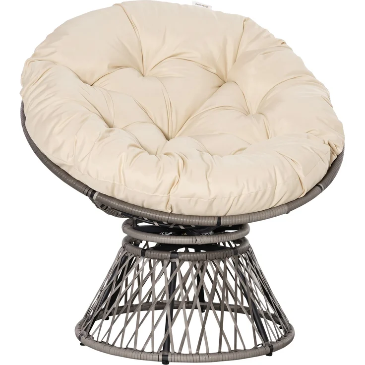 Runder Gartensessel, drehbarer Papasan-Sessel, Ø 97 x 90H cm, großes Kissen im Lieferumfang enthalten, Polyester-Geflecht – Bild 1