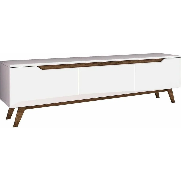 Dmora - Fernsehschrank COR, Ständer für Wohnzimmerfernseher, Niedriges Wohnzimmer-Sideboard, TV-Ständerbasis, 180x35h49 cm, Weiß und Walnuss – Bild 2