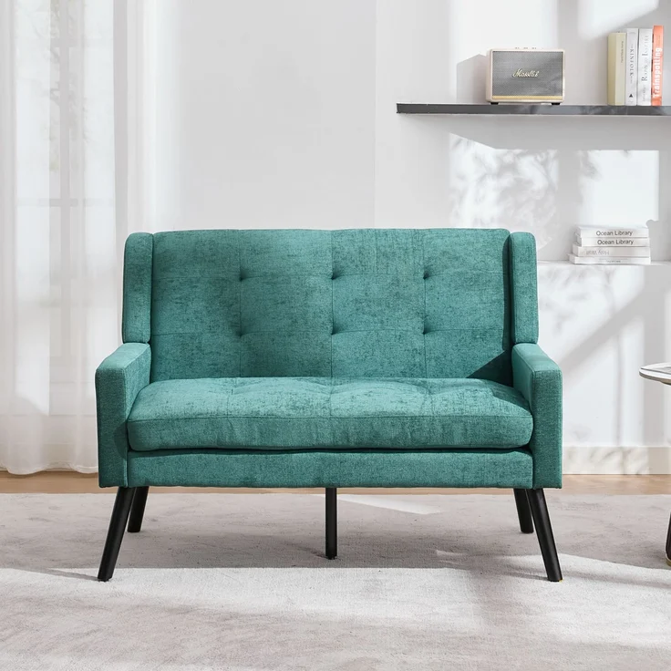 LVHOM 2-Sitzer Sofa aus Leinenstoff mit Knopfsteppung, Loveseat mit hochdichter Schaumstoffpolsterung und Massivholzbeinen, Stoffsofa für Wohnzimmer & Büro, bis 260kg, Grün – Bild 6
