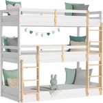 Kinderbett Etagenbett 90x200 cm Dreifachbett Hochbett Weiß Holz Natur Stockbett Spielbett