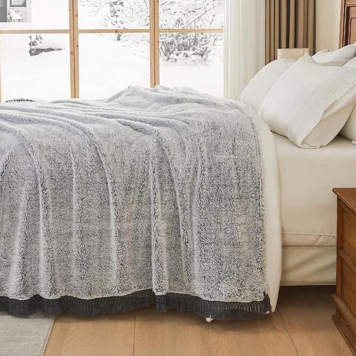 Decke Sherpa Sofadecke Quasten 150 x 200cm 03-grau With Tassel – Bild 3