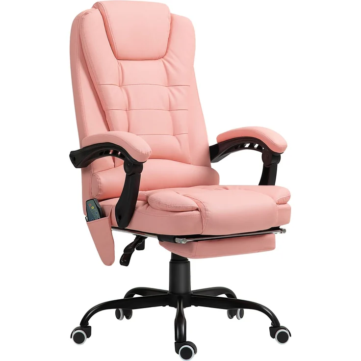 MELAYR, Massage-Bürostuhl, 7 Vibrationspunkte, verstellbare Fußstütze & Lehne, bis 120 kg, 79 x 67 x 121 cm, Rosa – Bild 2