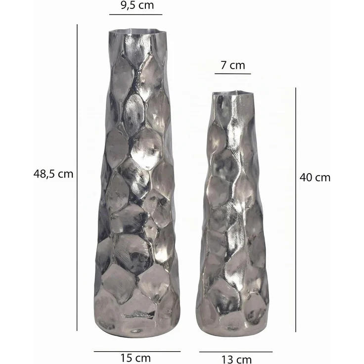 Vase 2er Set Aluminium Silber Hammerschlag Modern Tischdeko Handgefertigt – Bild 4