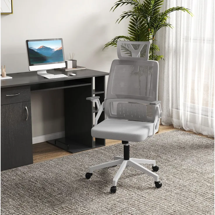 Bürostuhl 58 x 61 x 102-119 cm – ergonomischer Drehstuhl mit Netzlehne, Kopfstütze und Kippfunktion
