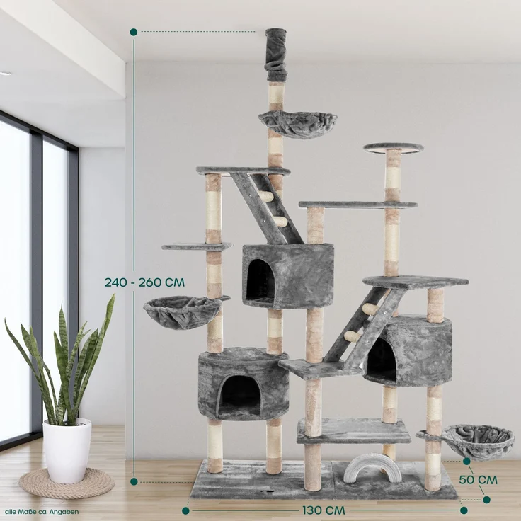 Happypet Kratzbaum SAM, Gesamthöhe bis 260 cm, Extra Breit, Deckenhoch mit viel Zubehör – Bild 7