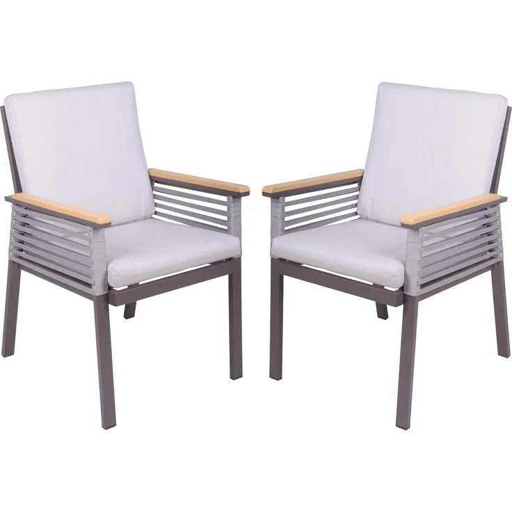 Gartenstuhl 2er Set JASPER - Aluminium, Seilbespannung, Hellgrau | Gartenstühle Wetterfest Essstühle Outdoor Terrasse