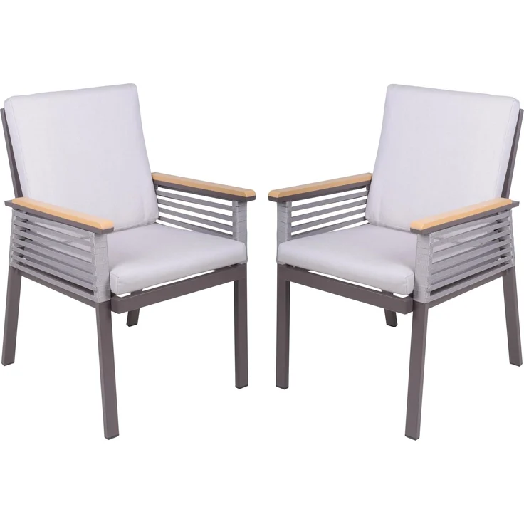 Gartenstuhl 2er Set JASPER - Aluminium, Seilbespannung, Hellgrau | Gartenstühle Wetterfest Essstühle Outdoor Terrasse – Bild 1