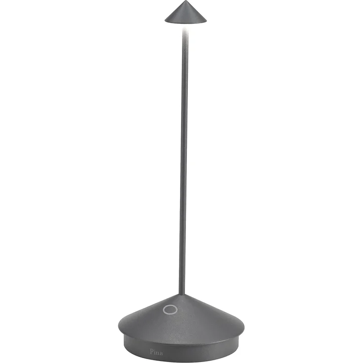 Zafferano Pina Pro - Dimmbare LED-Tischlampe aus Aluminium, Schutzart IP54, Verwendung im Innen-/Außenbereich, Kontaktladestation, H29cm, EU-Stecker - Dunkelgrau