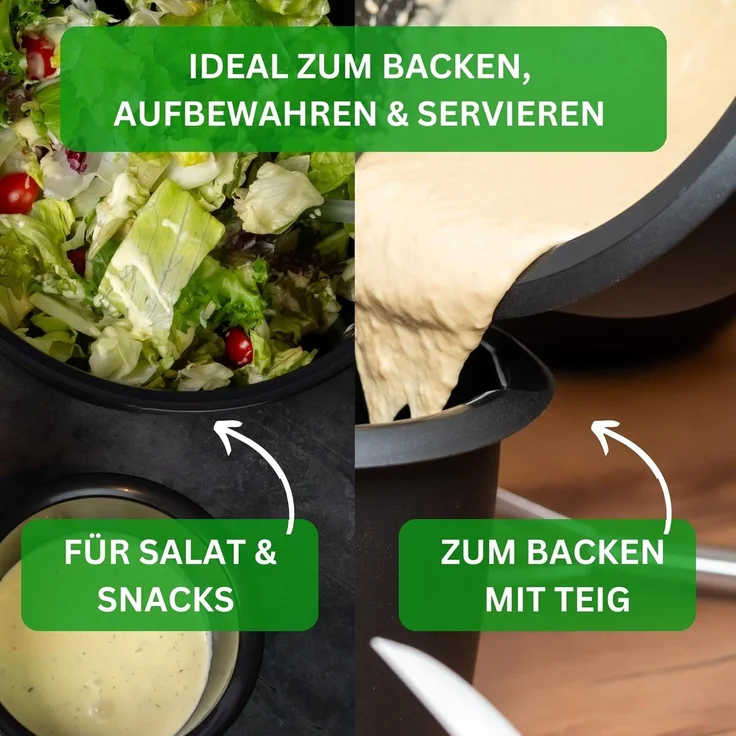 Thiru Salatschüssel 6 Teilig 0,6L/1,3L/2,5L/4,4L - mit Deckel, Seiher, Salatbesteck, (8-tlg), Spülmaschinenfest – Bild 3