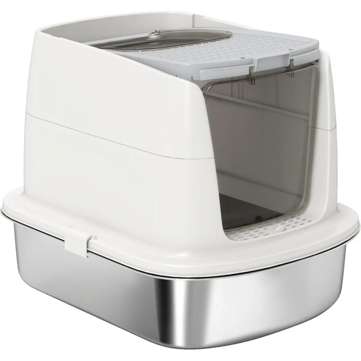 Geschlossene Katzentoilette aus Edelstahl mit Zwei-Wege-Zugang, 52,4x41,3x39,8 cm, Weiß – Bild 1