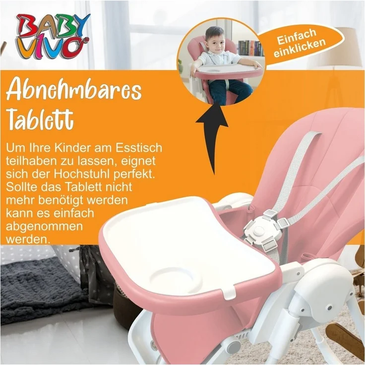 Baby Vivo Hochstuhl Design Kinderhochstuhl aus Kunststoff - Tippy in Bubblegum – Bild 2