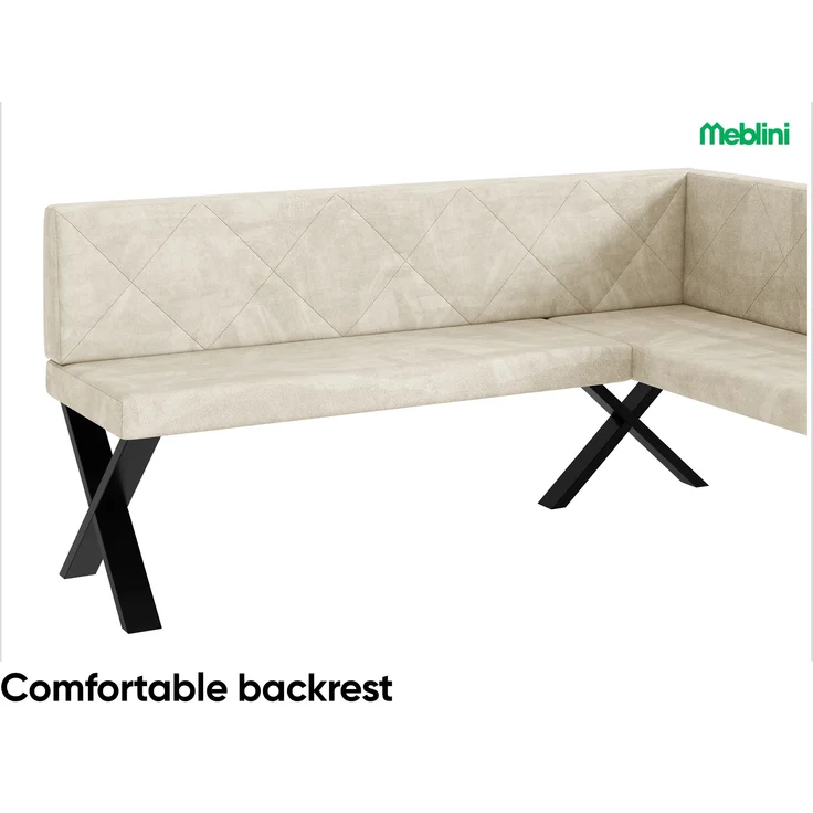 MEBLINI Eckbank für Esszimmer - Küchenbank - Essecke - Sitzecke Küche - ERIC - X-Beine 128x168x87cm Rechts - Creme Samt – Bild 5