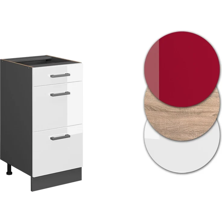 Küchenunterschrank R-Line Weiß Hochglanz 40 cm AP Marmor Vicco – Bild 5
