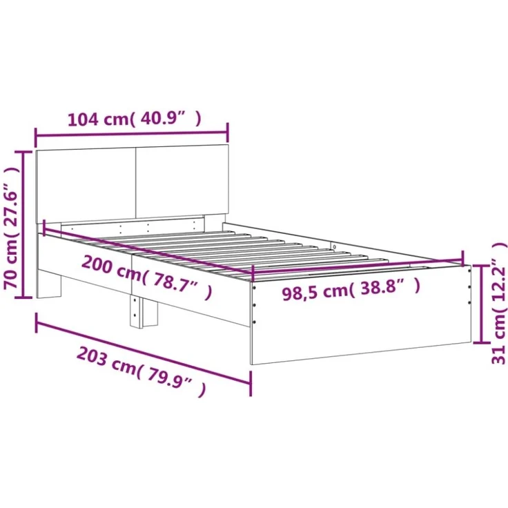 vidaXL Bettgestell mit Kopfteil Räuchereiche 100x200 cm Holzwerkstoff 838621 – Bild 7