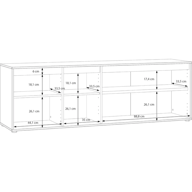 Forte ELISTON TV-Schrank 170 180, modernes Lowboard mit Lamellendesign, 4-türig, Wohnzimmer, Mauvella Eiche Holzdekor|Kashmir Beige, 174,3 cm breit x 56,1 cm hoch x 41,5 cm tief – Bild 7
