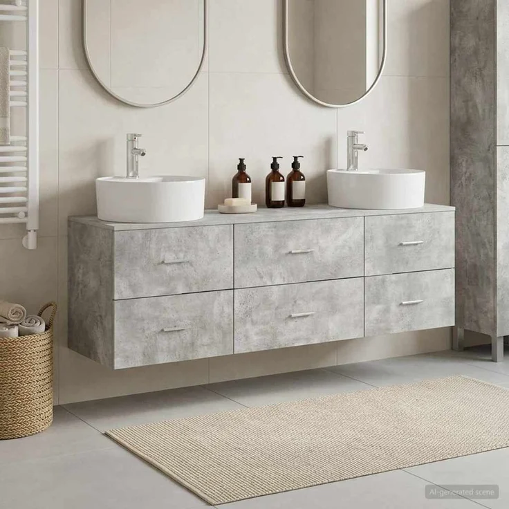 vidaXL Wandmontiertes Badezimmerschrank-Set 3 stk. Betongrau 3405870 – Bild 1