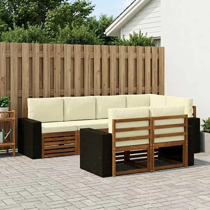 vidaXL Outdoor-Sofagarnitur 7 stk. 7-Sitzer Natur und Creme 3384481