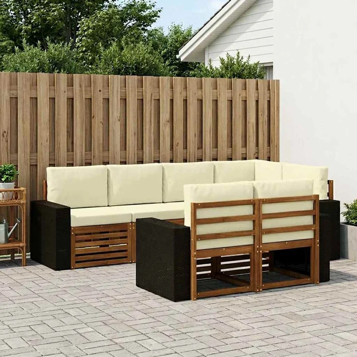vidaXL Outdoor-Sofagarnitur 7 stk. 7-Sitzer Natur und Creme 3384481 – Bild 1