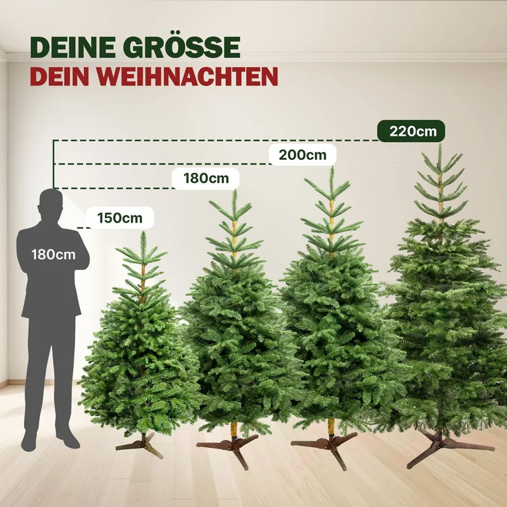 Aurelia Home Künstlicher Weihnachtsbaum 220 cm – Nordmann-Optik mit PE-Wipfel, Holzständer und Tasche – Bild 6