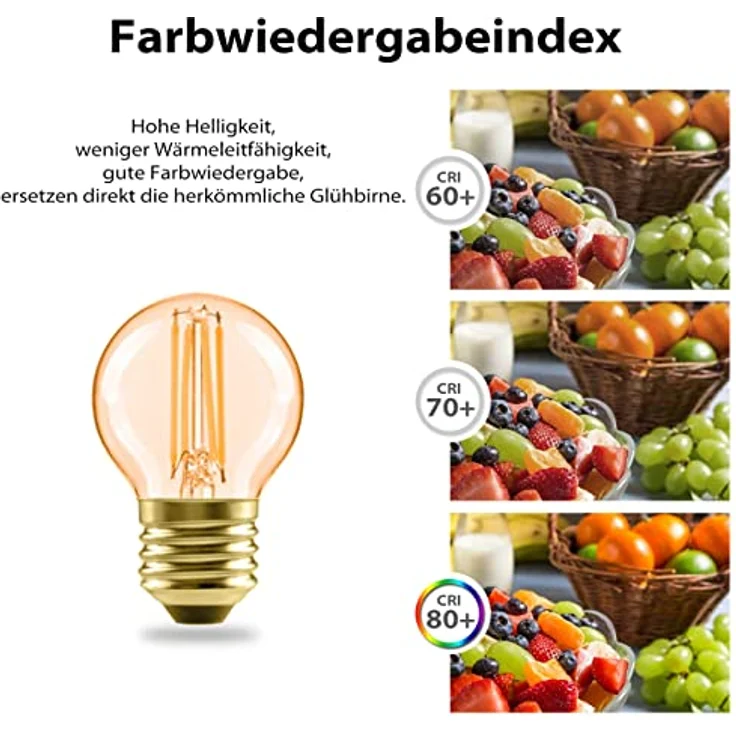 LVWIT Edison Vintage Glühbirne E27, Retro LED Filament G45, 4W warmweiß 2400K, 410LM, nicht dimmbar, 6 Stück – Bild 3
