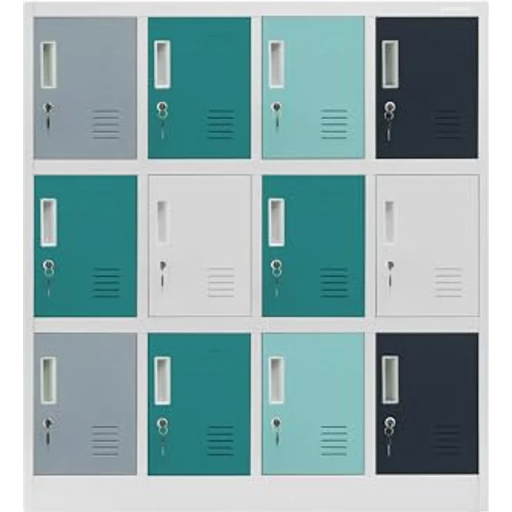 Jan Nowak Metallschrank Schule Kindergarten mit 12 abschließbaren Fächern, Schließfachschrank Stahl, Garderobenschrank Kinder, Kita Spind Hort, 120 x 109 x 45 cm – Bild 6