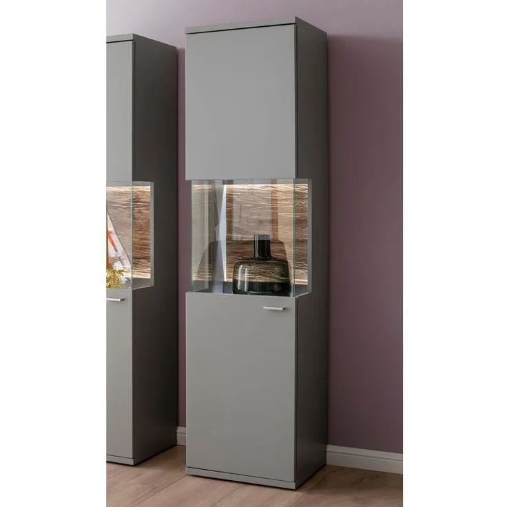 Vitrine MARSEILLE Glasvitrine arktis grau Wildeiche Melamin