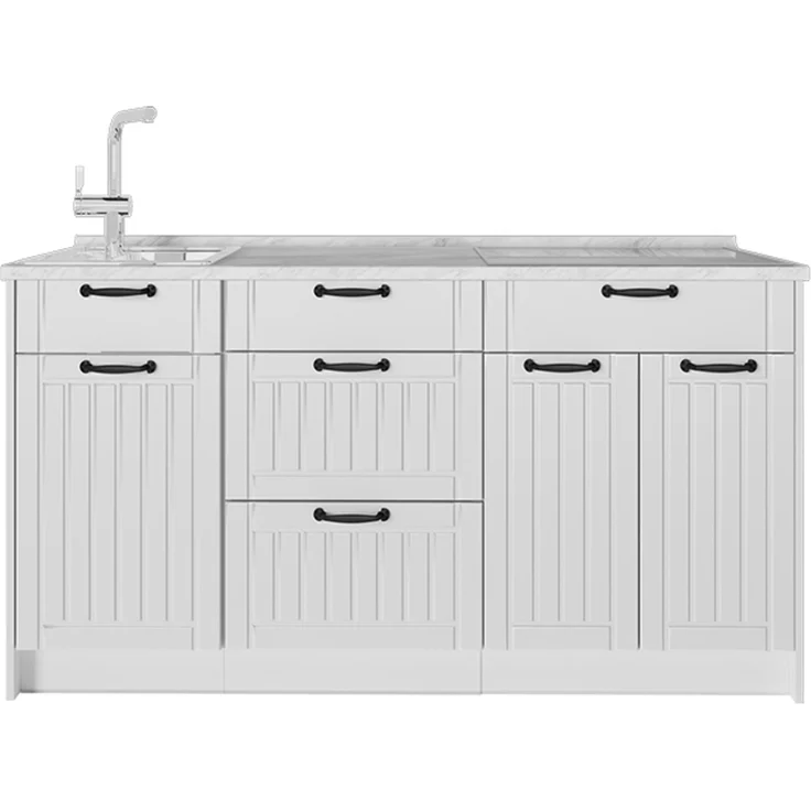 Küchenblock Fame-Line Weiß Landhaus/Weiß 150 cm, AP Marmor Vicco – Bild 1