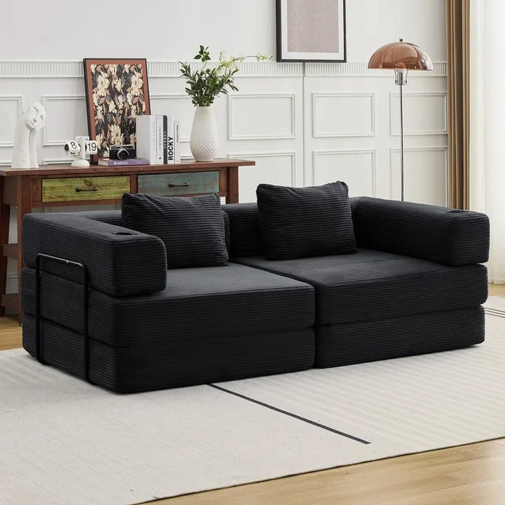 Sinaopus Sofa Sofas Wohnzimmer, Schlafsofa aus Cord mit Bettfunktion, Faltbares Bodensofa mit Liegefunktion für kleine Räume