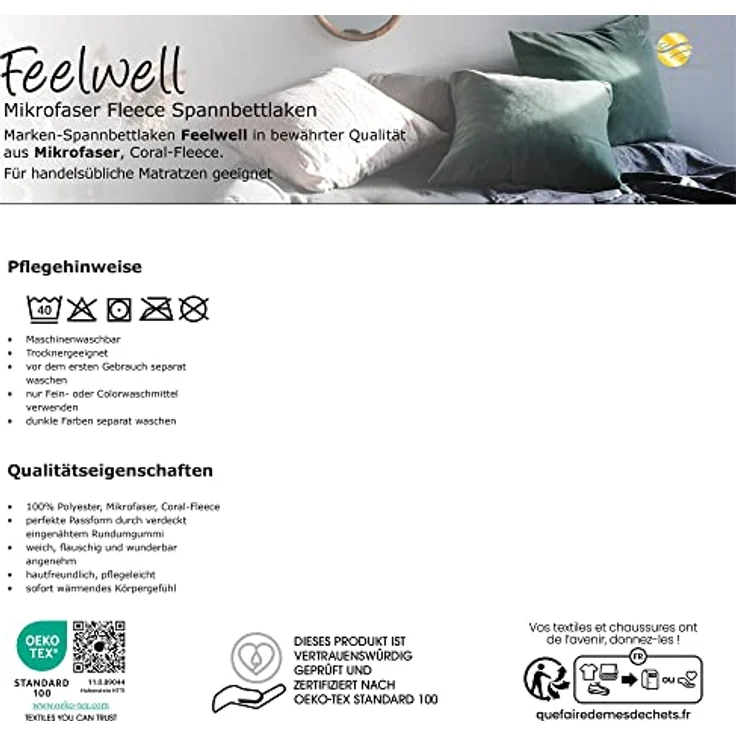 aqua-textil Spannbettlaken Feelwell Spannbettlaken Fleece 2erSet 90x200-100x200 cm silber, Coral-Fleece, Mikrofaser, (2 Stück), bügelfrei,flauschig,für herkömmliche Matratzen,kuschelweich – Bild 7