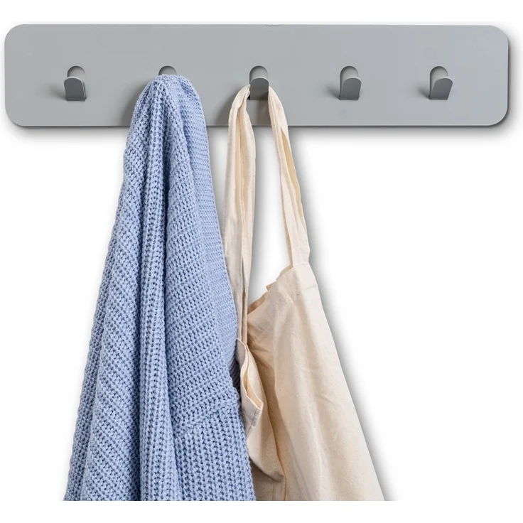 Garderobenleiste >Tilly 2< 5 Haken, in grau, Metall - 50x10x3cm (BxHxT) – Bild 4