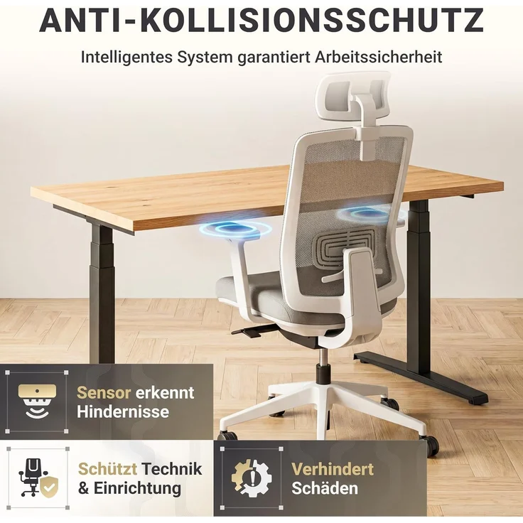 boho office® Basic Line - elektrisch stufenlos höhenverstellbarer Schreibtisch in Silber mit Memory-Funktion sowie einstellbaren Kollisionsschutz und Soft-Start/Stop – Bild 6