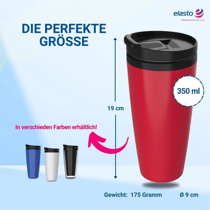 elasto Thermobecher 350ml doppelt isolierter Kaffeebecher To Go inklusive Deckel, Made in Germany, BPA-frei, 100% recyclebar, Heißgetränke, Teebecher – Bild 2