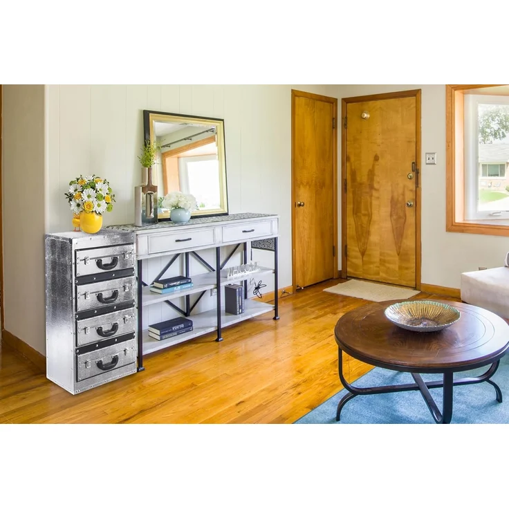 Kobolo Regal Kommode Schubladenturm Kofferoptik silber 4 Fächer – Bild 2