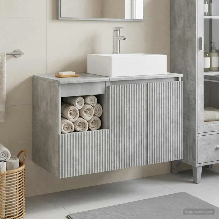 vidaXL Badezimmerschrank-Set 2 stk. Betongrau 79,5 x 41 x 79,5 cm 3404057 – Bild 1