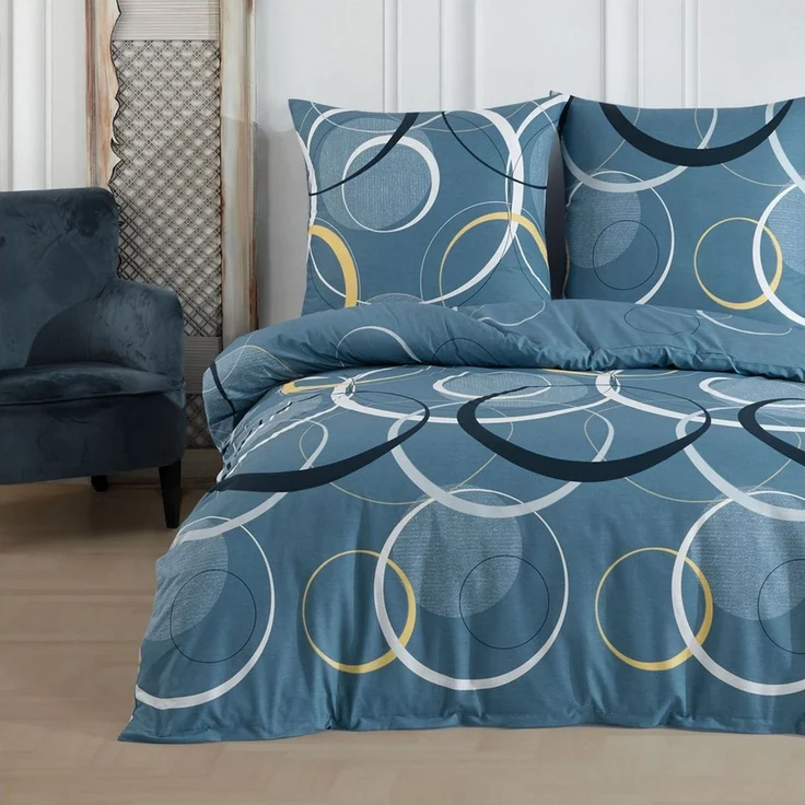 Buymax Bettwäsche Wave, Bettgarnitur, Bettbezug Set, Renforcé: 100% Baumwolle, 3 teilig, mit Reißverschluss, gemustert, Kreise, Blau, Petrol, 200x220 cm – Bild 5