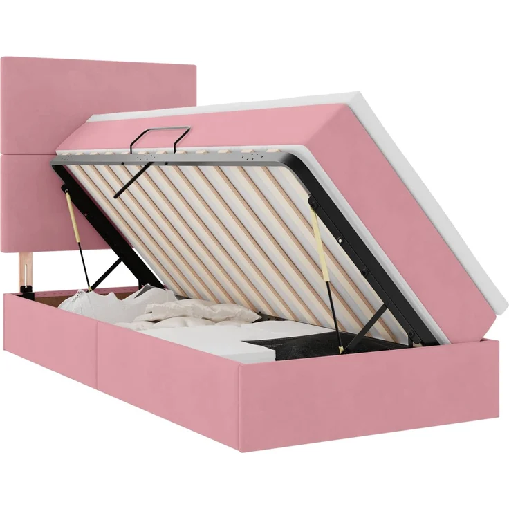 vidaXL LED-Speicherbett mit Matratze Rosa 100 x 200 cm Samt 3372590 – Bild 2