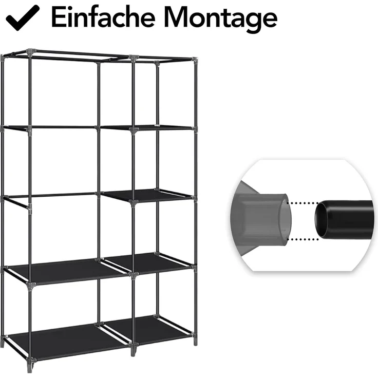 Brixy Kleiderschrank - Garderobenschrank - Kleiderschrank - Faltbar - Stoff Faltschrank - Campingschrank - 88 x 45 x 168 cm - Schwarz – Bild 5