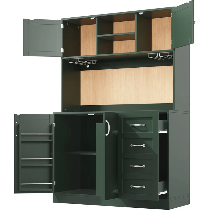 Seitenboard / Aufbewahrungsschrank / Küchenschrank / Buffetschrank, 120x40x188cm, mit LED-Beleuchtung, Snackregal & Getränkehaltern, 4 Türen & 2 große Schubladen, Grün/Schwarz/Weiß--Grün--120x40x188cm--YOUDENOVA – Bild 10