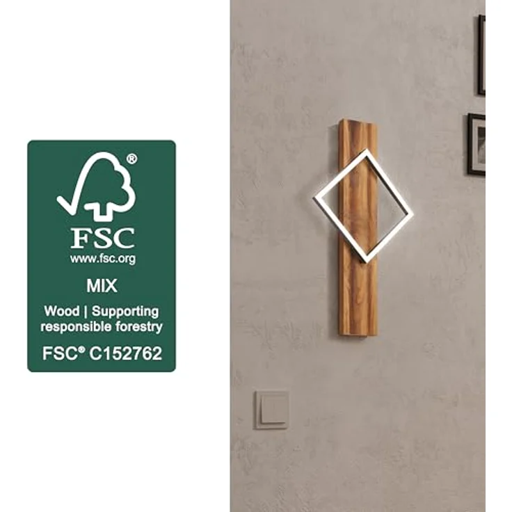 EGLO LED Wandlampe innen Boyal, Wandleuchte mit Holzbalken, Flurlampe Wand aus einem rustikalem Holz und schwarzem Metall, Wandstrahler FSC zertifiziert, warmweiß, 56 cm – Bild 5