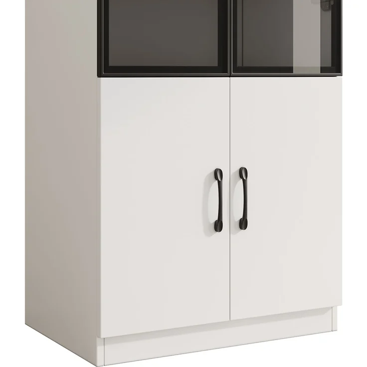 ZUBALIYA 60×40×160 cm große Vitrine mit LED-Beleuchtung – Vitrine aus Rauchglas mit Aluminiumrahmen und zwei Türen im unteren Bereich, Bücherregal, Vitrine,Sideboard – Bild 10
