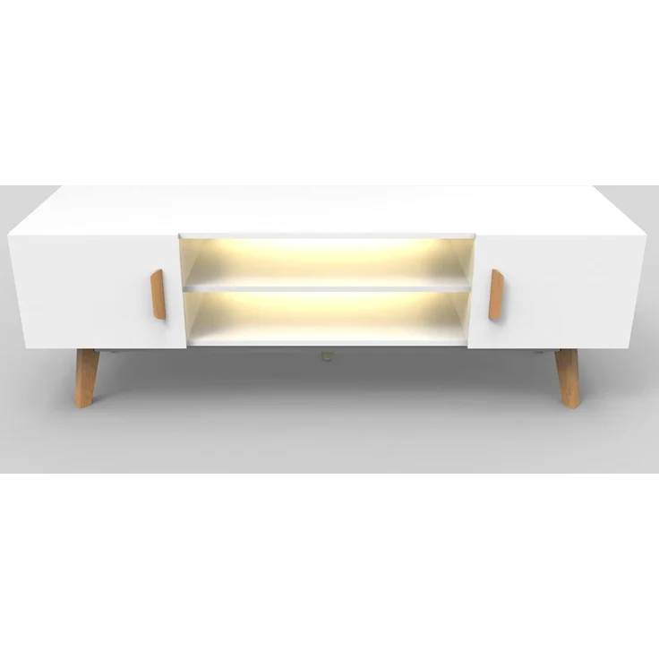 kalb Lowboard Lia weißes TV Lowboard mit integr. Beleuchtung im Skandi Look 150cm – Bild 2