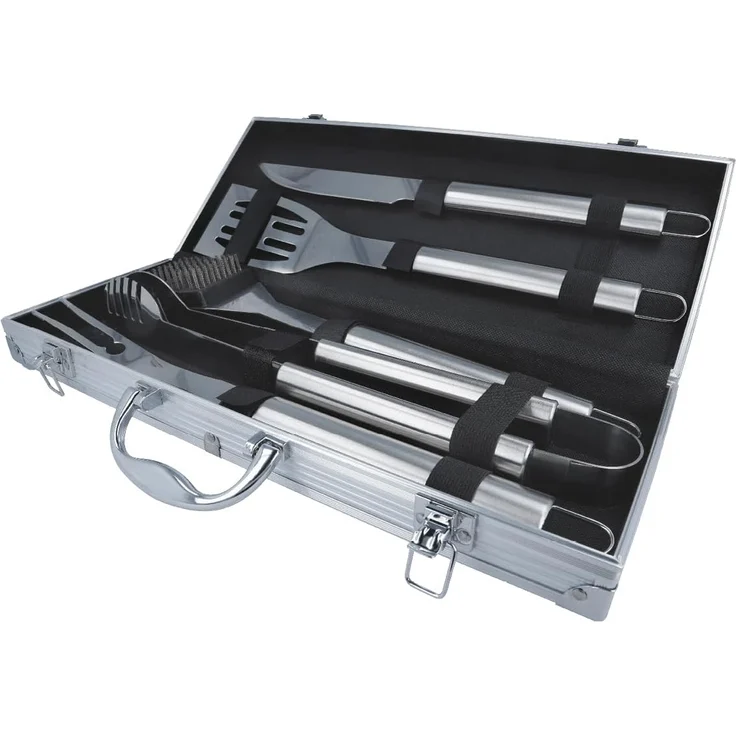 EUROHOME Grillbesteck-Set Grillset aus 5 Teilen Grill Zubehör, (5 tlg, Besteck Koffermaße 44 x 17 x 7 cm), Set aus Zange, Wender, Gabel, Messer und Reinigungsbürste. – Bild 1