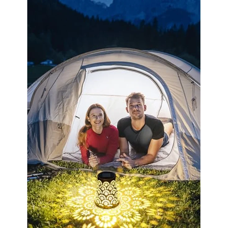 OUILA Solarlampen für Außen, Wetterfeste Metall Gartenleuchte mit IP65 Schutz, Dekorative Hängend Solarbeleuchtung für Balkon, Terrasse, Hof, Baum & Camping – Bild 6