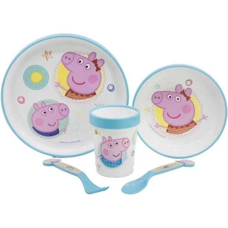 Peppa Pig Teller-Set Mikrowellengeeignet 5-teiliges Kindergeschirr mit rutschfestem Boden – Bild 3