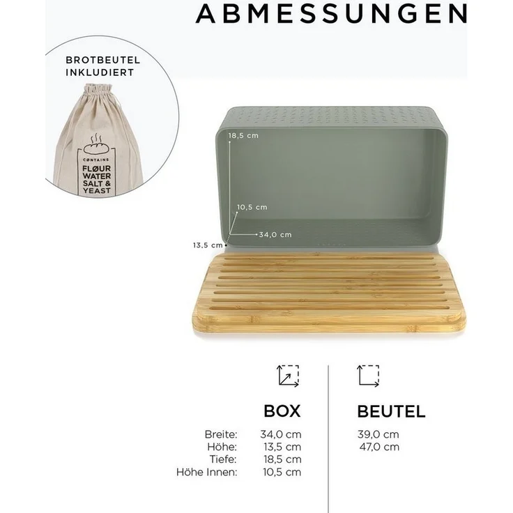 LARS NYSØM Brotkasten Glæde, Edelstahl, Metallbrotbox mit Brotsack und Bambusschneidebrett – Bild 3