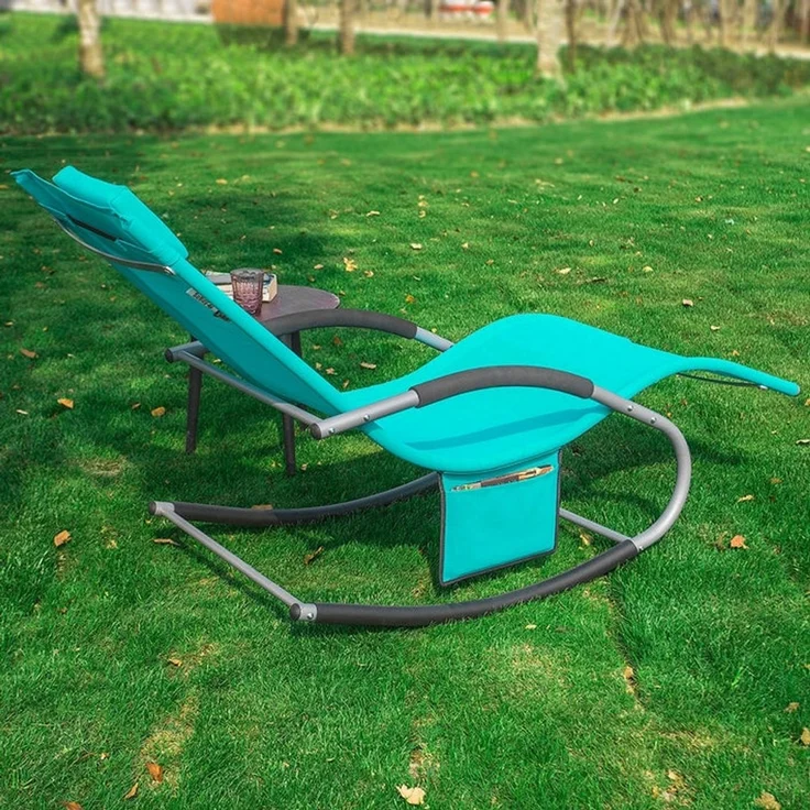 SoBuy OGS28-HBx2 Schaukelstuhl Garten 2er Set, Textilgewebe, Lackiert, Türkis, 150 x 87 x 63 cm – Bild 7