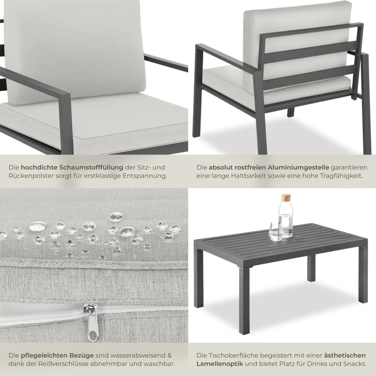 tectake Essgruppe Sitzgruppe, (Set, 4-tlg), mit Aluminiumgestell, für 4 Personen – Bild 5