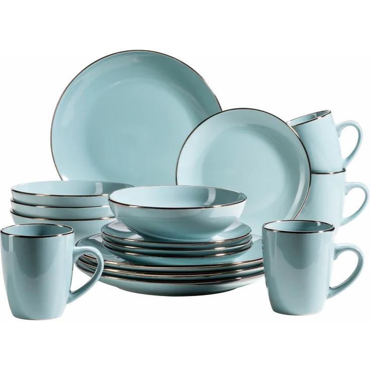 Mäser 931625 Kombiservice Metallic RIM für 4 Personen, Steinzeug, hellblau (1 Set, 16-teilig)